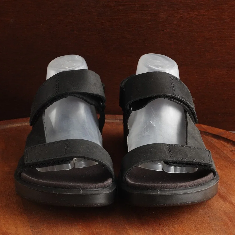 Ecco Sandals Mens SZ EU 43 US 9-9.5 BLK Flowt Leather Comfort Adjustable Shoes
